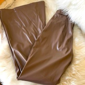 Faux leather tan bell bottom pants